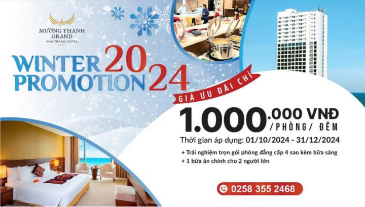 [WINTER PROMOTION | NHA TRANG] Nghỉ dưỡng 2N1Đ + Bữa ăn chính set menu cho 2 khách 