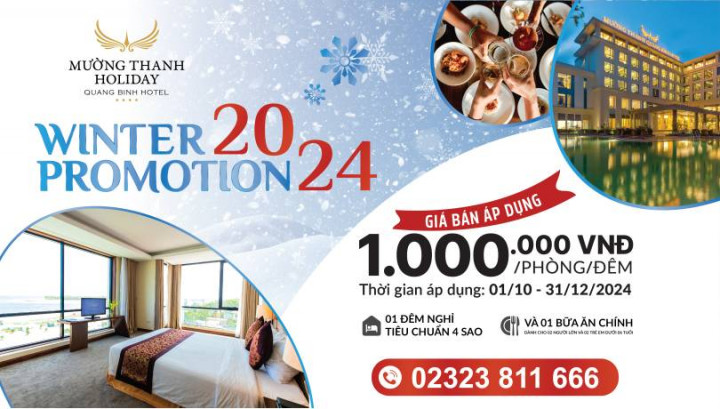 [WINTER PROMOTION | QUẢNG BÌNH] Nghỉ dưỡng 2N1Đ + 01 bữa ăn chính dành cho 02 người lớn và 02 trẻ em dưới 6 tuổi 